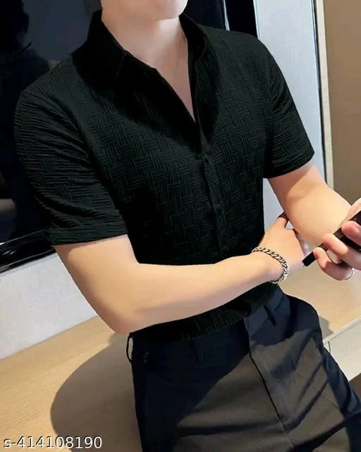 Half Sleeves Solid Shirt for Men (Black, M)