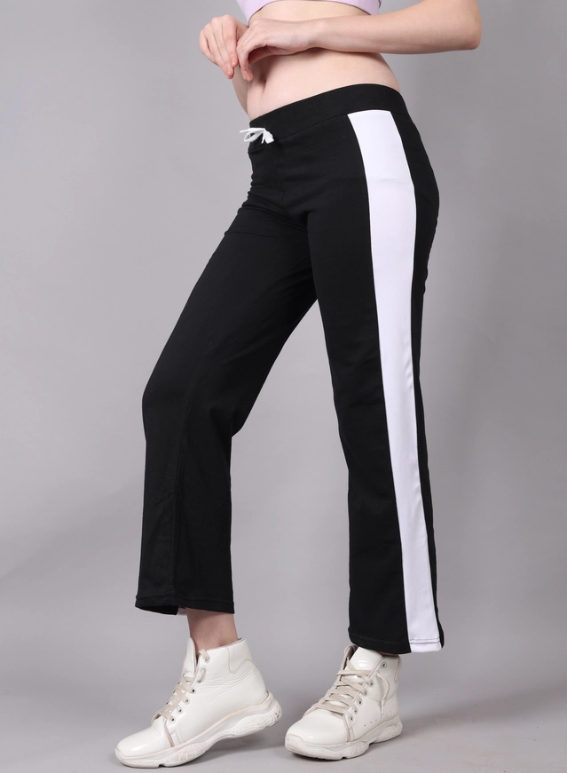 Cotton Colorblocked Trackpant for Women (Black, M)