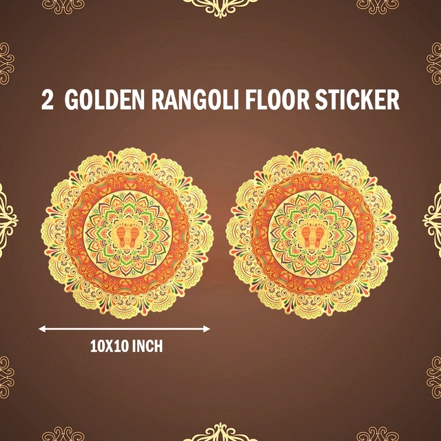 Shubh Deepawali Golden Toran (27.5x4.5) and 2  Golden Rangoli Floor Sticker(10x10 inch) Combo Set for specially Diwali Poojan Home Decor (Pack of 3)