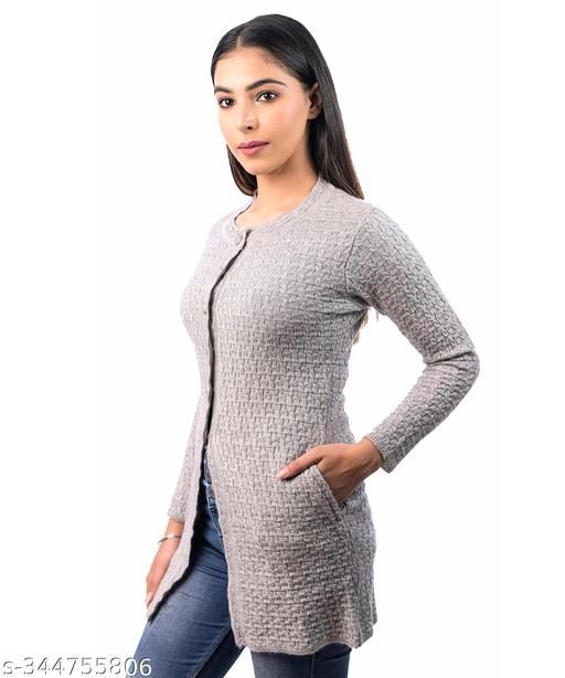 Acrylic Solid Sweater for Women (Grey, M)