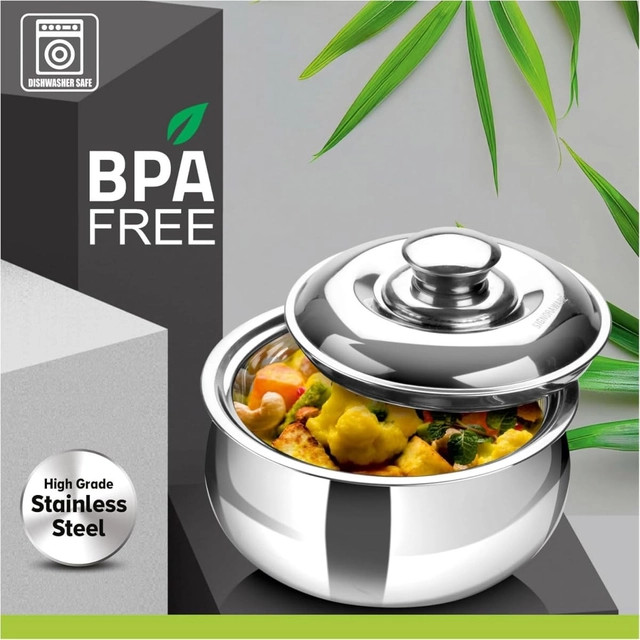 Attri Double Wall Stainless Steel Belly Shape Insulated Casserole 1500ml