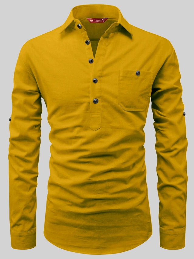 Cotton Solid Kurta for Men (Mustard, S)