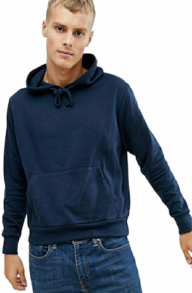 Cotton Blend Solid Hoodie for Men (Blue, M)