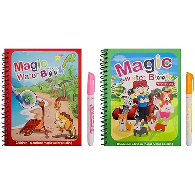 Reusable Quick Dry Water Painting Book with Doodle Pen for Kids (Multicolor, Pack of 2)