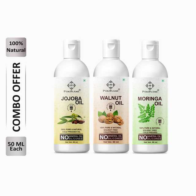 Puriflame Pure Jojoba Oil (50 ml), Walnut Oil (50 ml) & Moringa Oil (50 ml) Combo for Rapid Hair Growth (Pack Of 3) (B-11647)