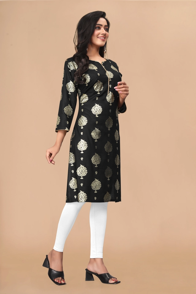 Cotton Silk Embellished Kurti for Women (Black, M)