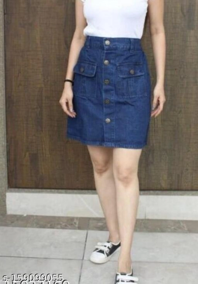 Denim Solid Skirt for Girls (Blue, 13-14 Years)