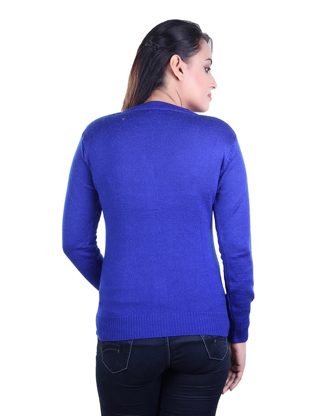 V Neck Solid Cardigans for Women (Royal Blue, M)