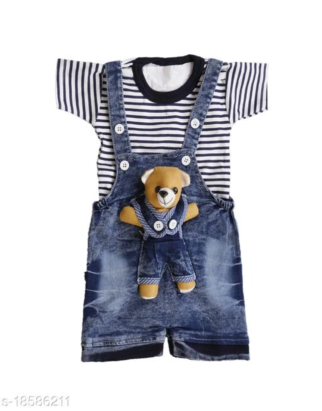 Denim Dungarees for Kids (Blue & White, 0-6 Months)