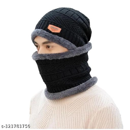 Woolen Cap with Neck Warmer for Men (Multicolor, Set of 1)