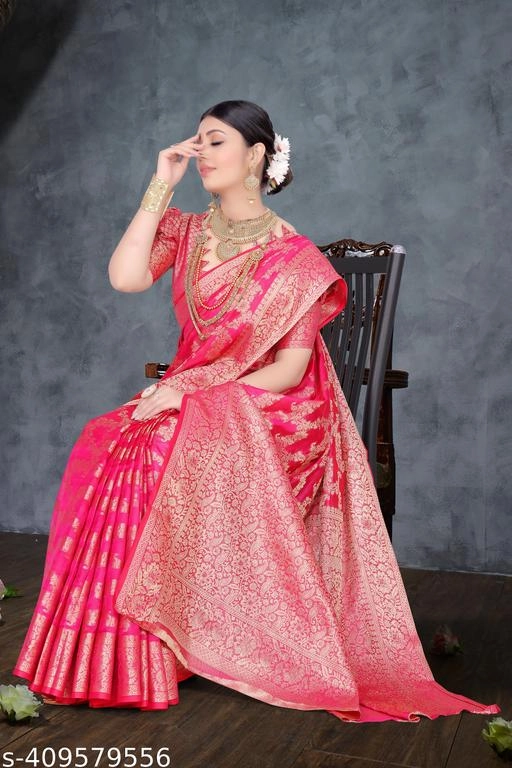 Organza Zari Woven Saree for Women (Pink, 6.3 m)