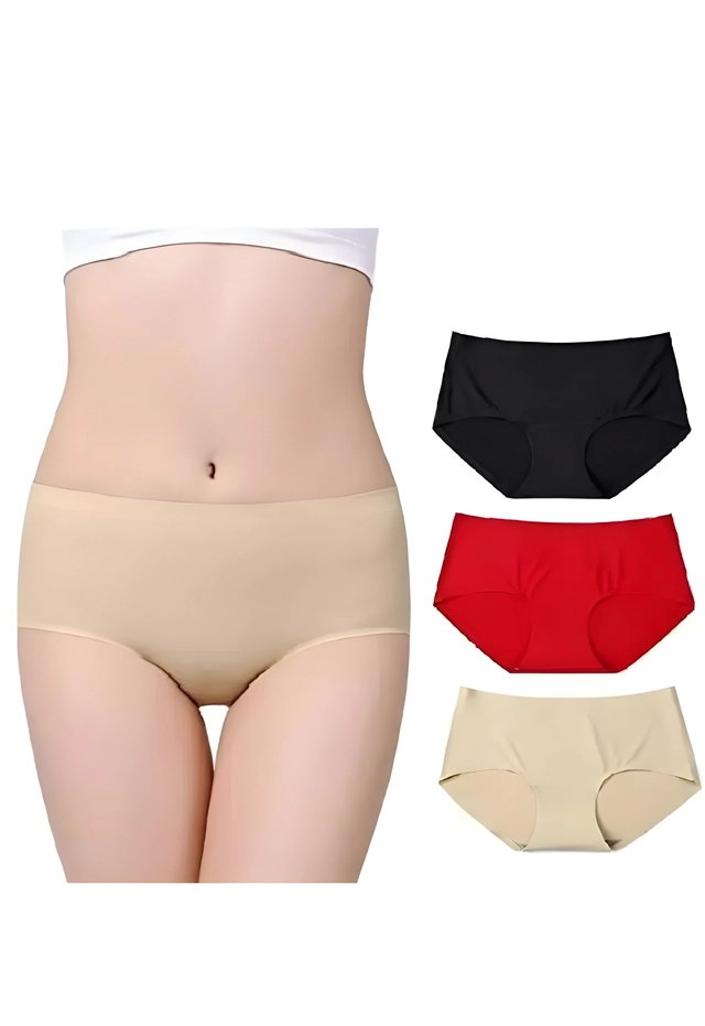 Cotton Solid Mid Waist Seamless Panties for Women & Girls (Multicolor, S) (Pack of 3)