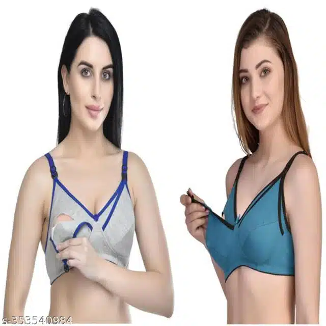 Polycotton Feeding Bra for Women (Assorted, 32C) (Pack of 2)