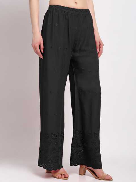 Klotthe Women Wide Leg Palazzos (Black, 28) (K-238)