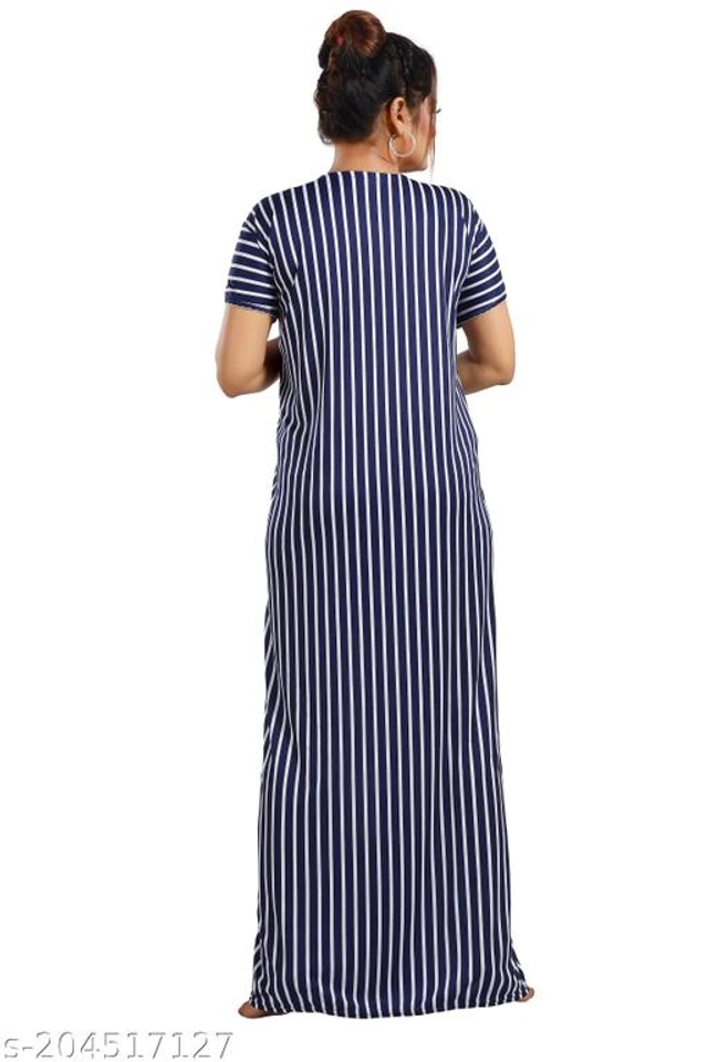 Polyester Nightdress for Women (Navy Blue, L)