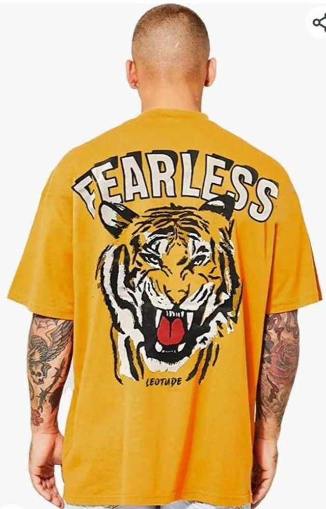 Round Neck Printed Oversized T-Shirt for Men (Yellow, M)