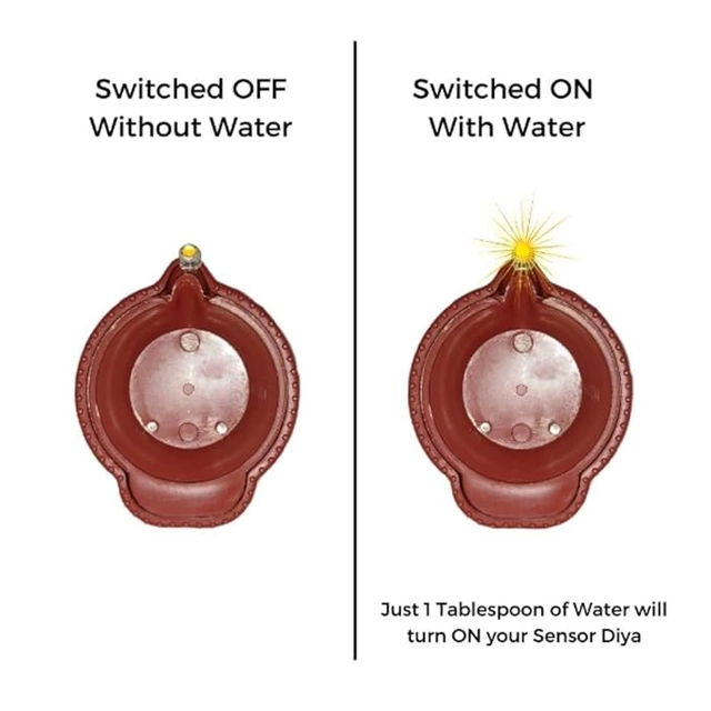 Plastic Traditional Water Sensor LED Diya for Diwali (Brown, Pack of 12)