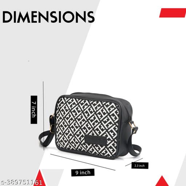 Canvas & Leather Cross Body Bag for Women (Black & White)