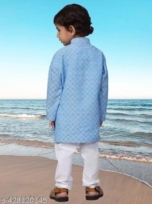 Cotton Blend Kurta with Pyjama for Boys (Sky Blue & White, 1-2 Years)