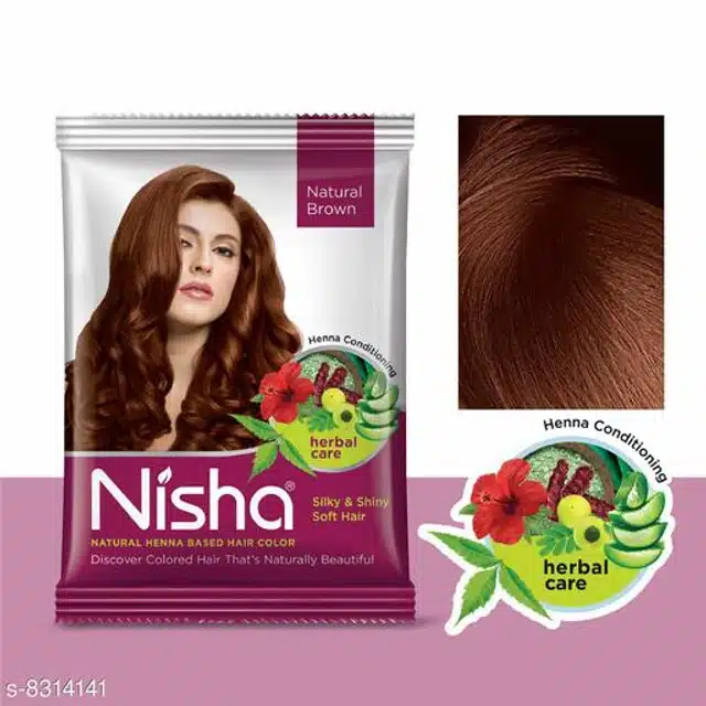 Nisha Natural Henna Powder Hair Color (Natural Brown, 15 g) (Pack of 10)