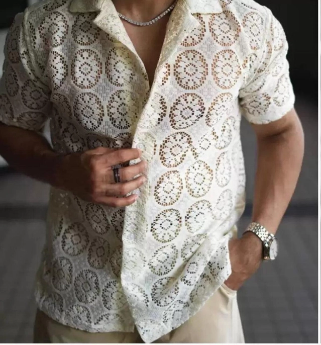 Half Sleeves Printed Shirt for Men (White, M)