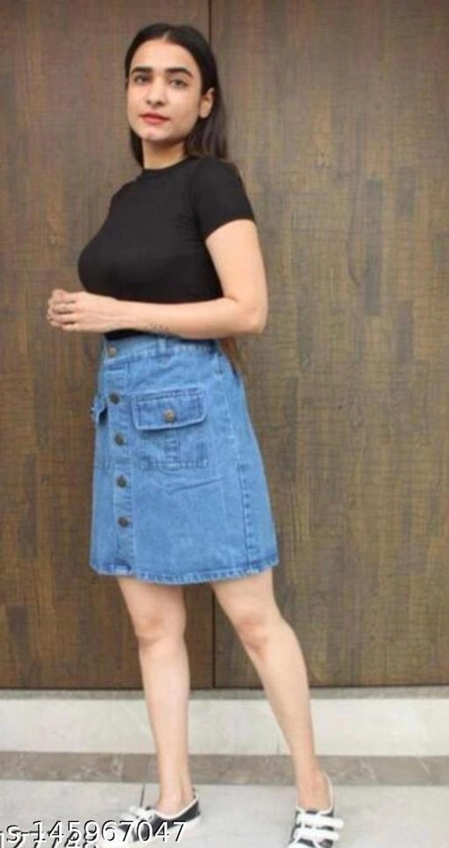 Denim Solid Skirt for Girls (Sky Blue, 13-14 Years)