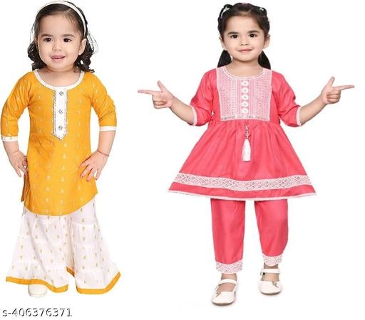 Rayon Kurta Set for Girls (Multicolor, 3-6 Months) (Pack of 2)