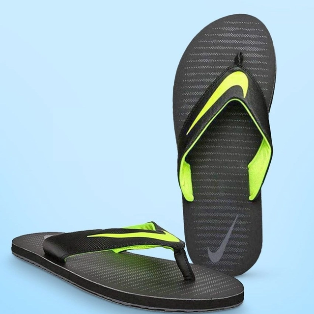 Flipflops for Men (Black & Light Green, 6)