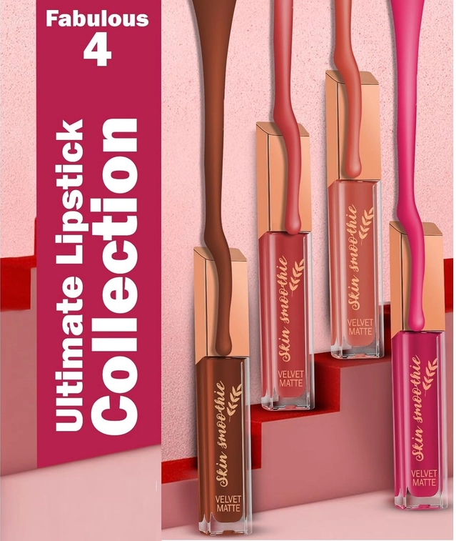 Skin Smoothie  Matte Liquid Lipsticks With Vitamin E (Nude Edition) (Pack Of 4)
