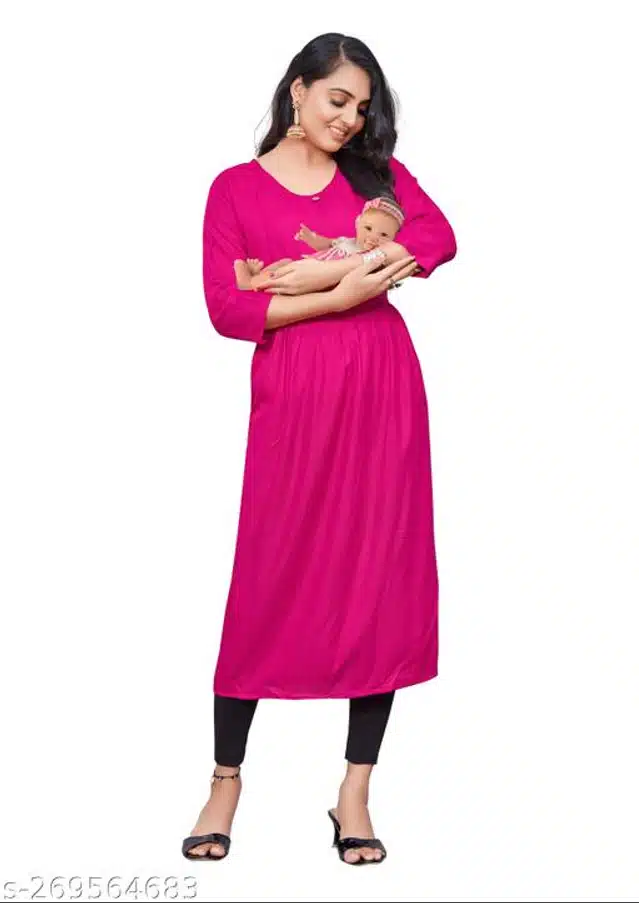 Rayon Baby Feeding Kurti for Women (Dark Pink, M)