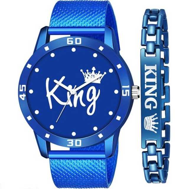 Elegant Collection Stylish PU Belt Watch & Bracelet (Blue, Pack Of 2) (EC_002)