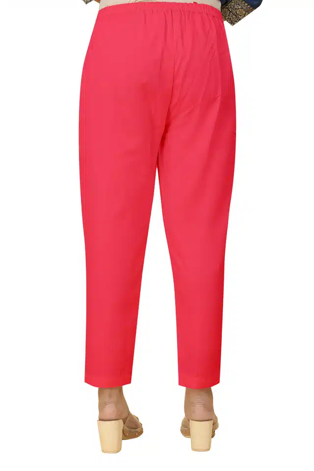 Ankle Length Trousers for Women (Red, L)