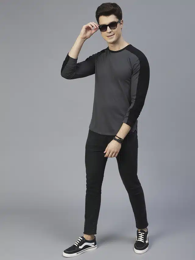 Men's Round Neck T-shirt (Dark Grey, L)