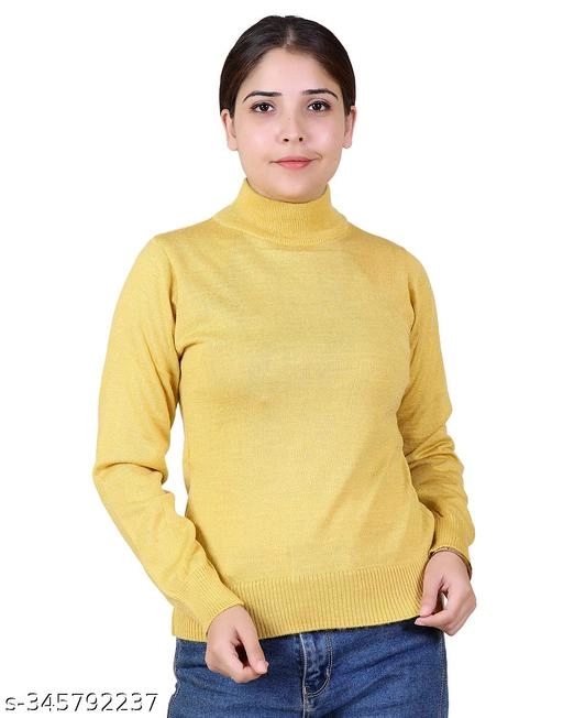 Hi-Neck Sweater for Women (Yellow, M)