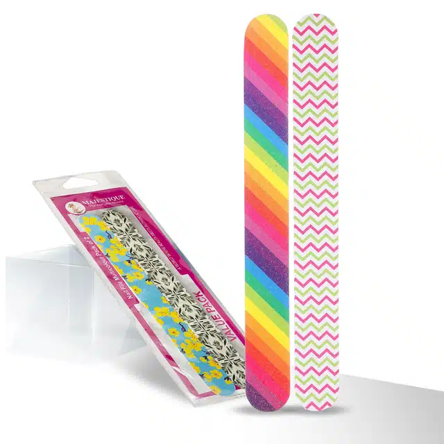 Majestique Nail File Double Sided Filers for Shaping and Smoothing Toe Nails and Finger Nails (Multicolour, Pack of 2) (B-80)