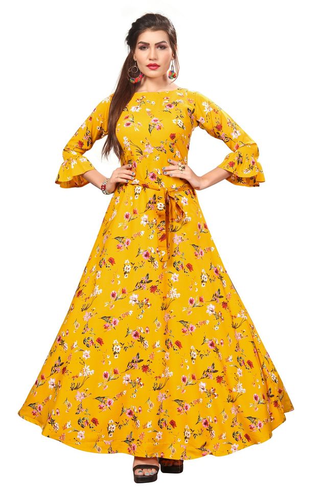 Fit & Flare Gown For Women (Yellow, XXL) (Ne1)