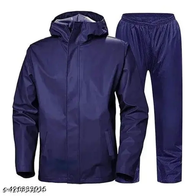 Plastic Raincoat for Men (Navy Blue, Free Size)