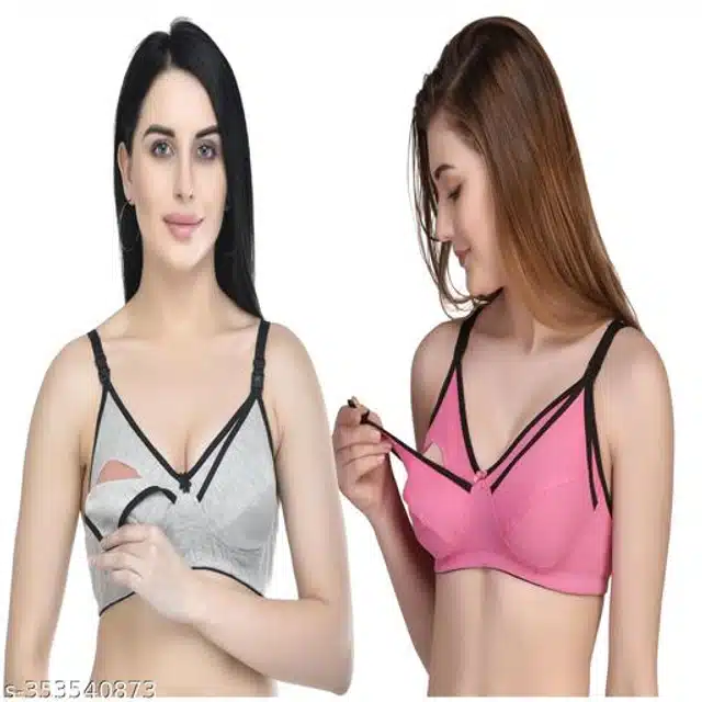 Polycotton Feeding Bra for Women (Assorted, 32C) (Pack of 2)