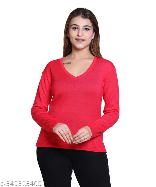 Acrylic Solid Sweater for Women (Dark Pink, M)