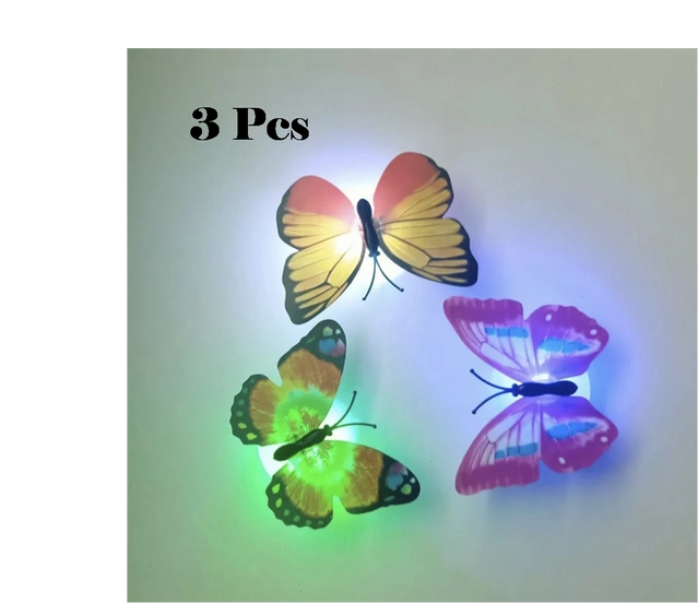 Plastic LED 3D Butterfly Wall Stickers (Multicolor, Pack of 3)