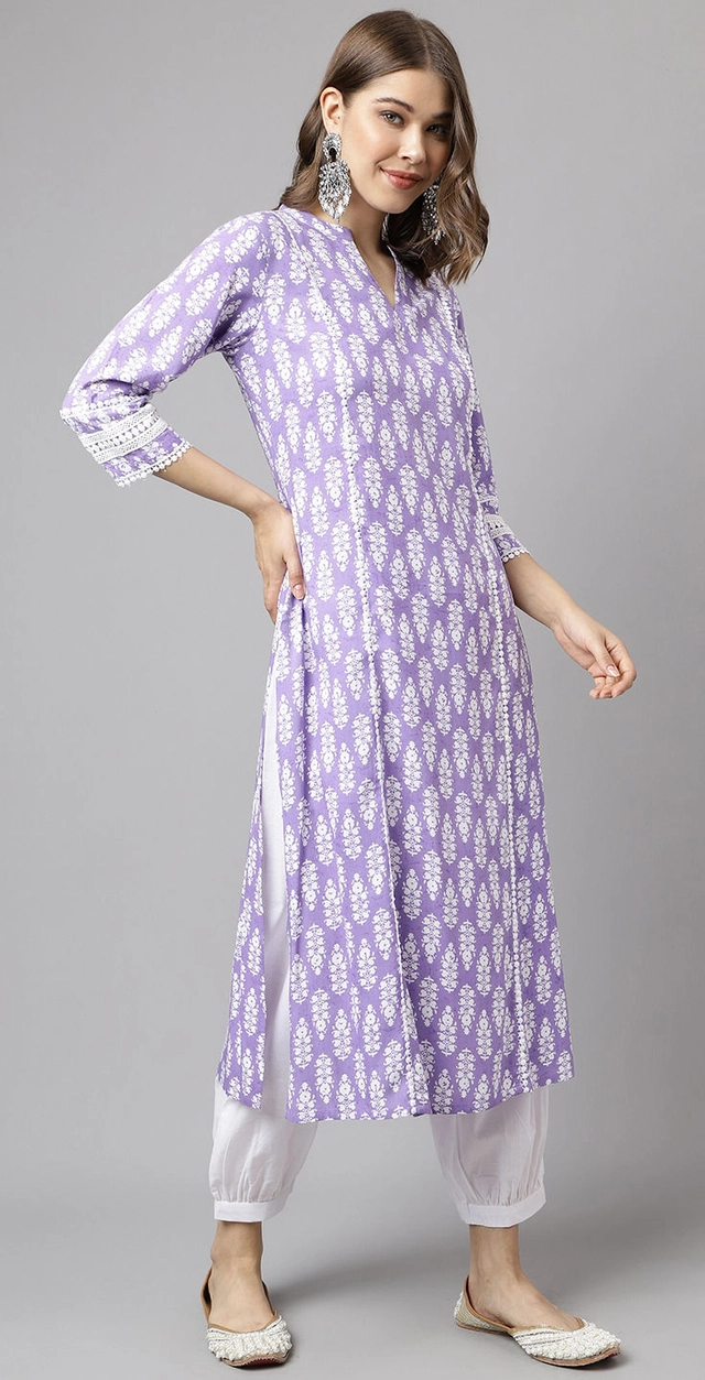 Viscose Rayon Printed Kurti for Women (Lavender, S)