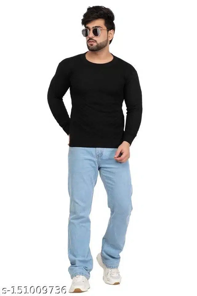 Acrylic Sweater for Men (Black, L)