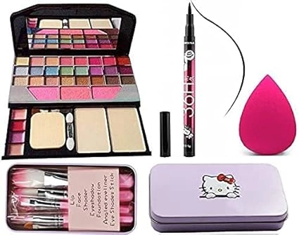 Combo of TYA 6155 Eyeshadow Palette, 7 Pcs Makeup Brushes, Blender & 36H Waterproof Eyeliner (Multicolor, Set of 4)