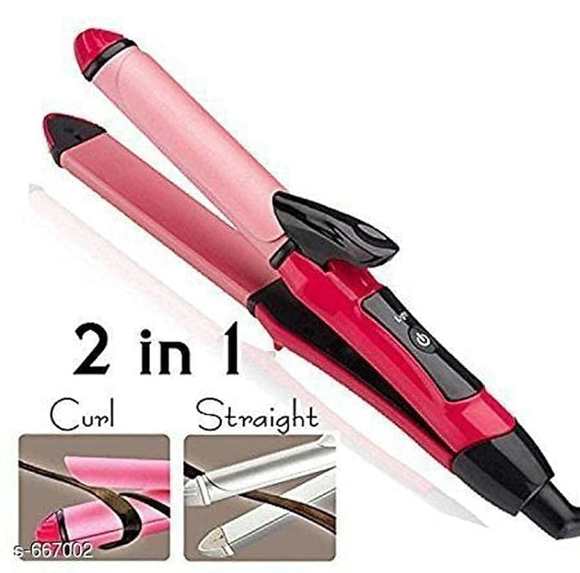 2 in 1 Professional Hair Straightener & Curler (Pink, 1000 W)