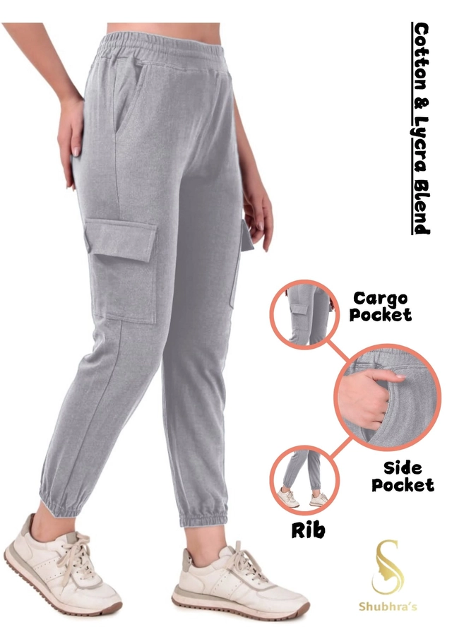 Cotton Blend Slim Fit Cargo for Women (Grey, M)