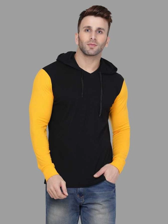 Cotton Blend Graphic Hoodie for Men (Mustard & Black, M)