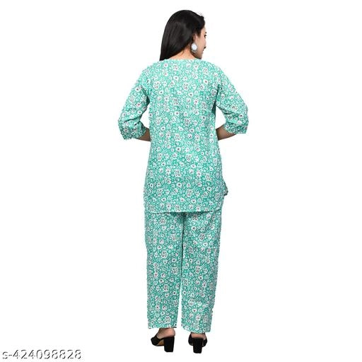 Rayon Printed Nightsuit for Women (Sky Blue, S)