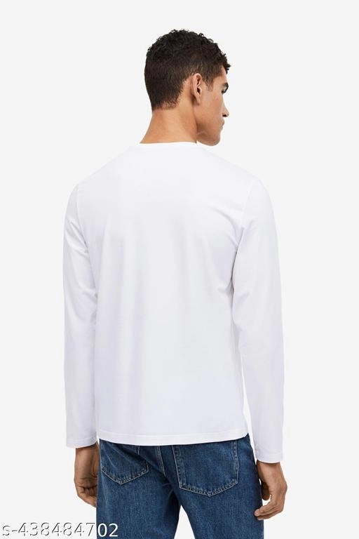 Round Neck Self-Design T-Shirt for Men (White, S)