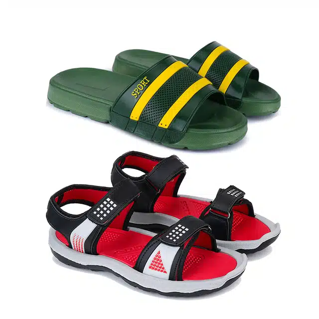 Combo of Sliders & Sandals for Men (Pack of 2) (Multicolour, 8)