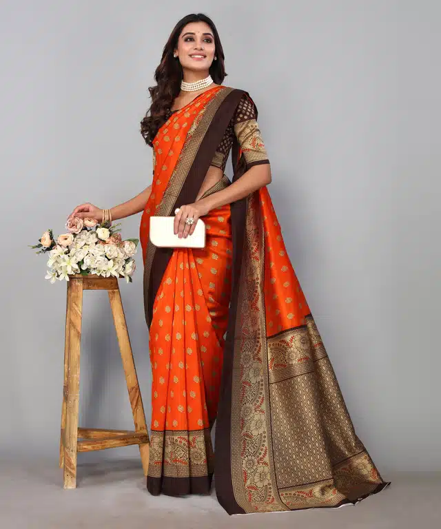 Saree with Unstitched Blouse for Women (Orange)